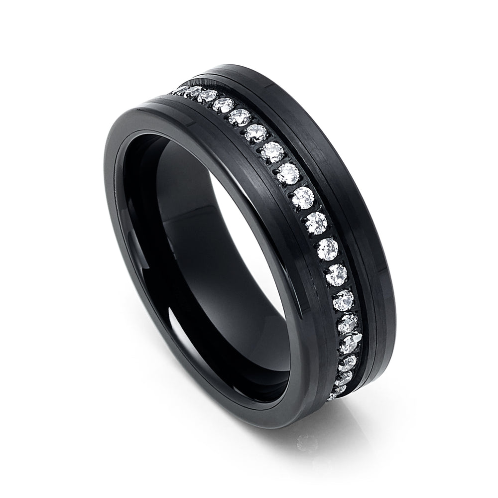 8mm Black Tungsten Carbide Floral Wedding Band | Men's Or Women's Concave Comfort Fit Ring