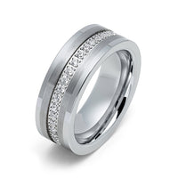 8mm - Men's Tungsten Wedding Band, CZ Diamond Ring, Comfort Fit Anniversary Ring