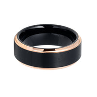 8mm - Rose Gold Tungsten Carbide Wedding Band - Shinny Stepped Edges Brushed Black Center