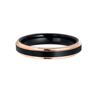 4mm - Rose Gold Tungsten Carbide Wedding Band - Shinny Stepped Edges Brushed Black Center