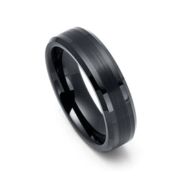 6mm Black Tungsten Carbide Wedding Ring with Brushed Center