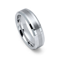6mm - Silver Tungsten Wedding Band, Brushed Center Finish, Silver Tungsten Ring,