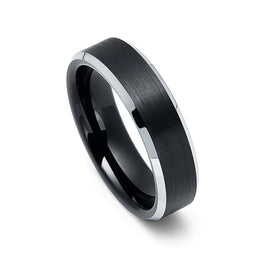 6mm Black Tungsten Carbide Band with Brushed Center Ring