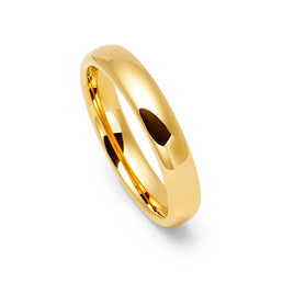 4mm - 14k Yellow Gold Tungsten Wedding Band, High Polish Dome Shape, Anniversary Ring