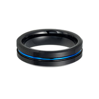 Black Tungsten Carbide Wedding Band W/ Blue Center Groove ring