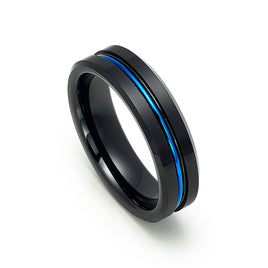 Black Tungsten Carbide Wedding Band W/ Blue Center Groove ring