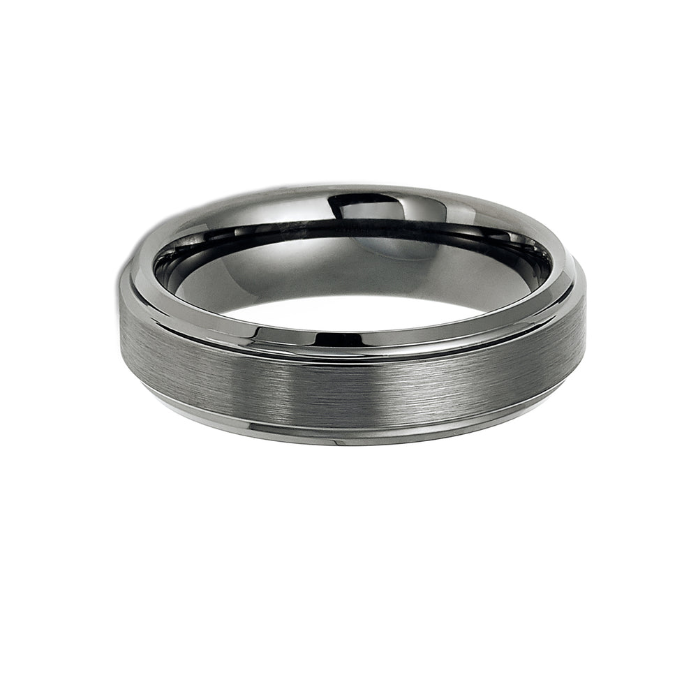 6mm Gun Metal Tungsten Carbide Wedding Band with Stepped Edges