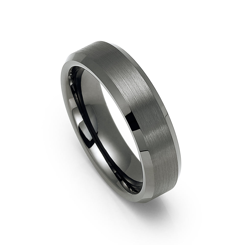 6mm Gun Metal Tungsten Carbide Wedding Band with Beveled Edges