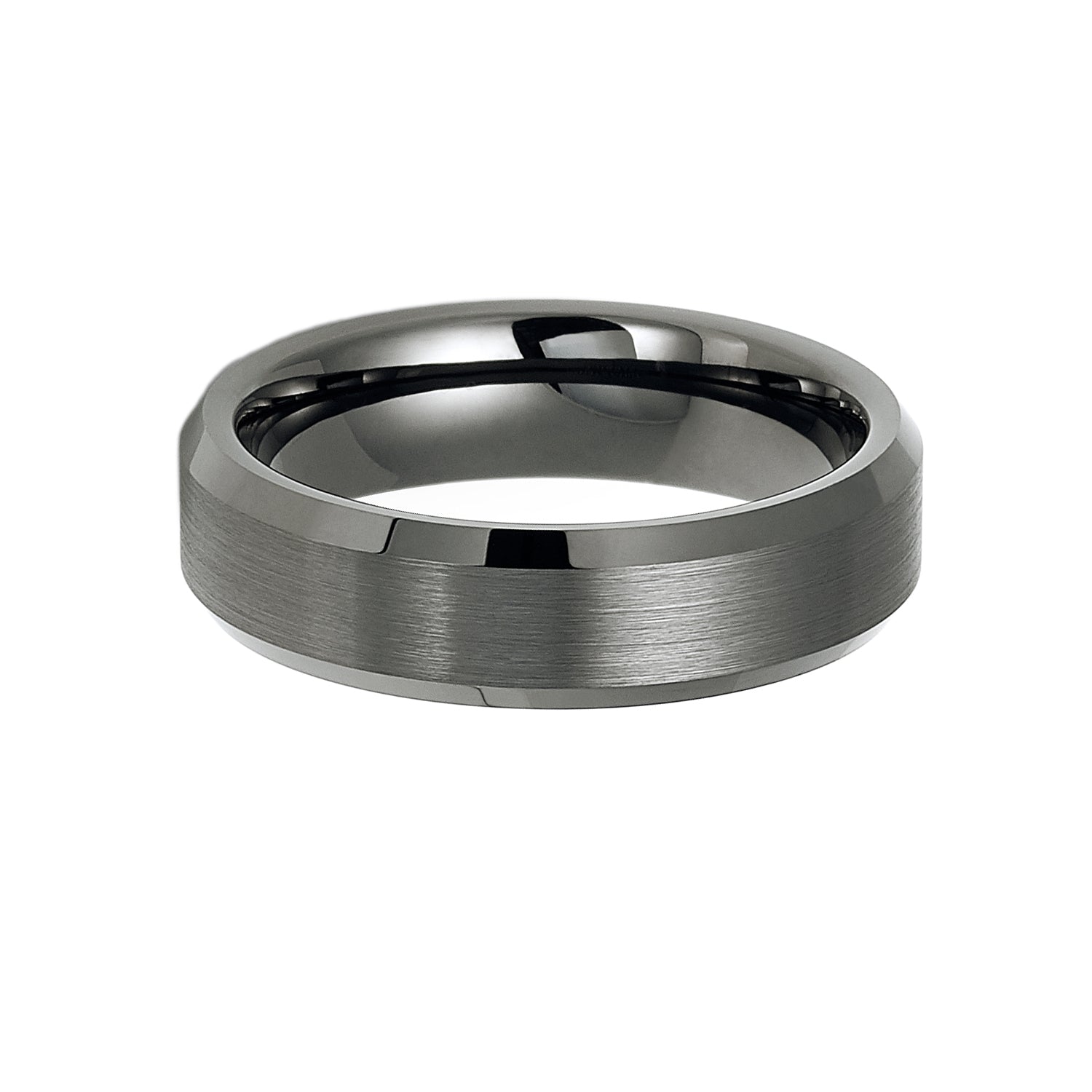 6MM Tungsten outlet Carbide Beveled Edge Black Enamel Brushed Center Wedding Band Ring