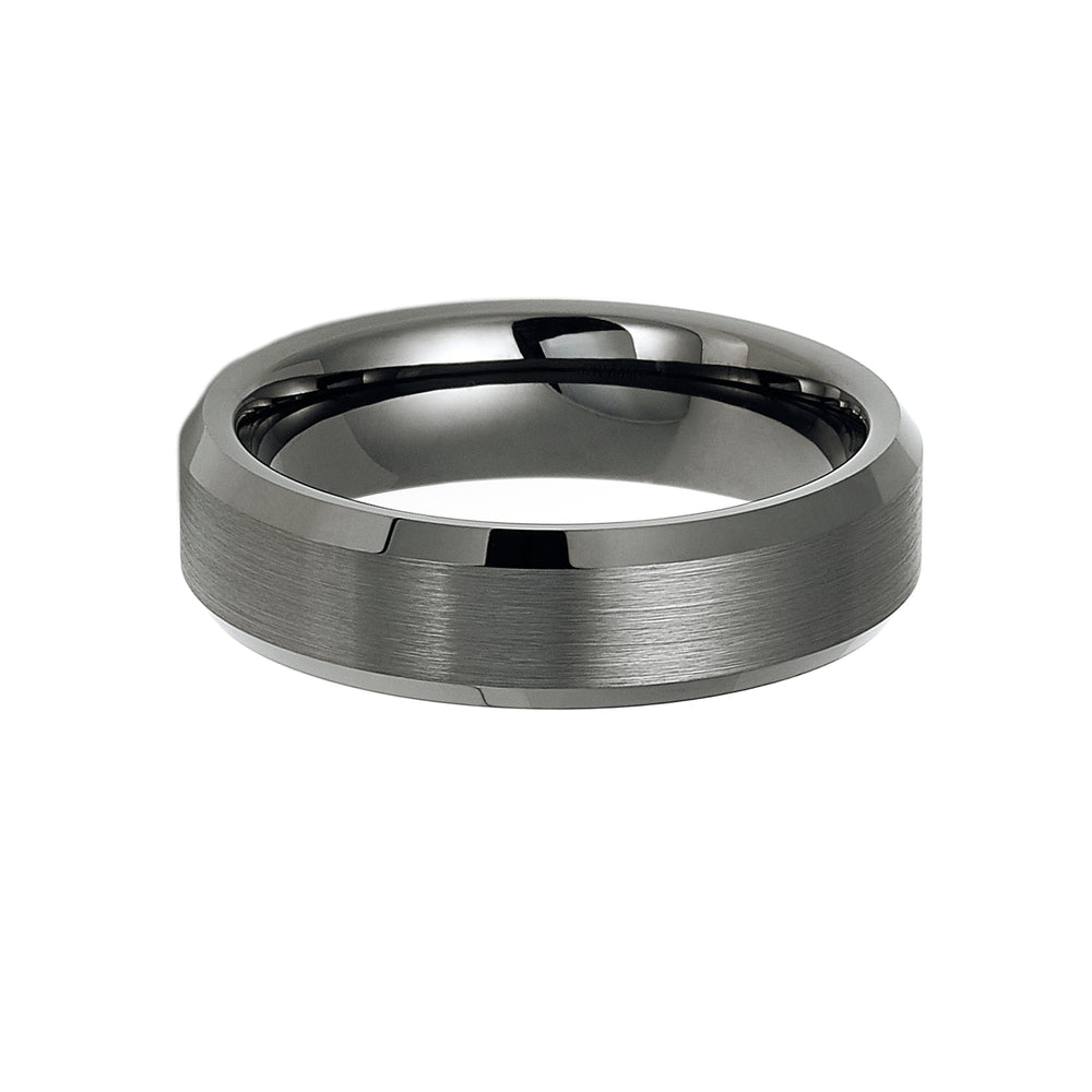 6mm Gun Metal Tungsten Carbide Wedding Band with Beveled Edges