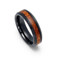6mm Black Tungsten Carbide Wedding Ring with Koa Wood Inlay