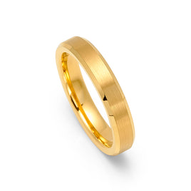 4mm - 14k Yellow Gold Tungsten Carbide Wedding Band Beveled Edges Brush Center