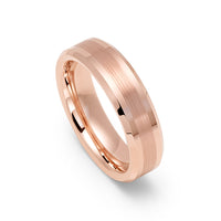 6mm - Rose Gold Tungsten Ring High Polished Beveled Edges Brushed Center,