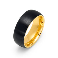 Men's Tungsten Ring, Gold & Black Wedding Band, Dome BrushedFinish, Comfort Fit