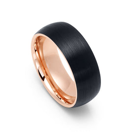 8mm - Rose Gold & Black Tungsten Wedding Band, Dome Brushed Finish, Tungsten Ring