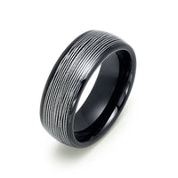 8mm Mens Black Tungsten Carbide Ring W/ Rolled Wire Inlay Domed Ring