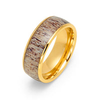 8mm Men's Gold Tungsten Carbide Ring W/ Antler Inlay Domed Ring