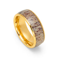 8mm Men's Gold Tungsten Carbide Ring W/ Antler Inlay Domed Ring
