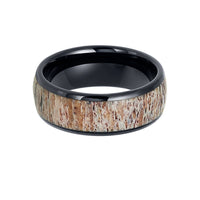 8mm Men's Black Tungsten Carbide Ring W/ Antler Inlay Domed Ring