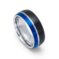 8mm -Mens Tungsten Ring Dome Wedding Band Groove Black Blue Silver Ring