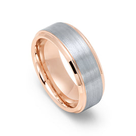 8mm - Rose Gold Tungsten Carbide Wedding Band, Brushed Center Ring