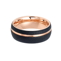 8mm Rose Gold & Black Tungsten Carbide Sand blasted Wedding Ring with Rose Gold Groove