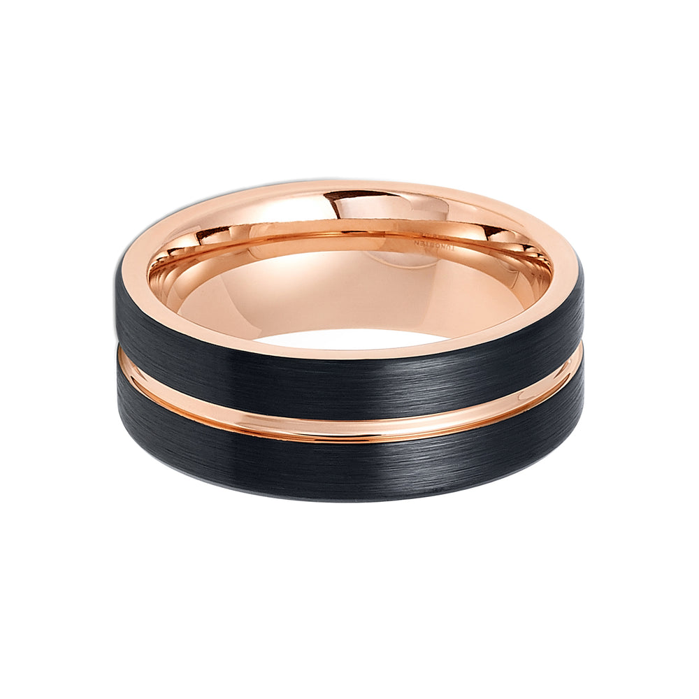8mm Black Tungsten Carbide Wedding Ring with Rose Gold Groove