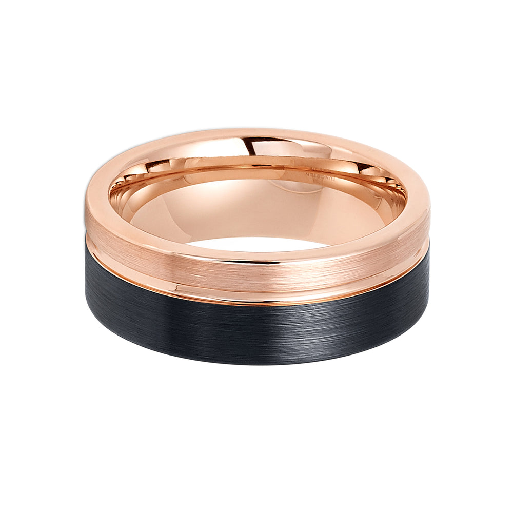 8mm Black & Rose Gold Tungsten Carbide Wedding Ring Brushed