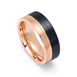 8mm Black & Rose Gold Tungsten Carbide Wedding Ring Brushed