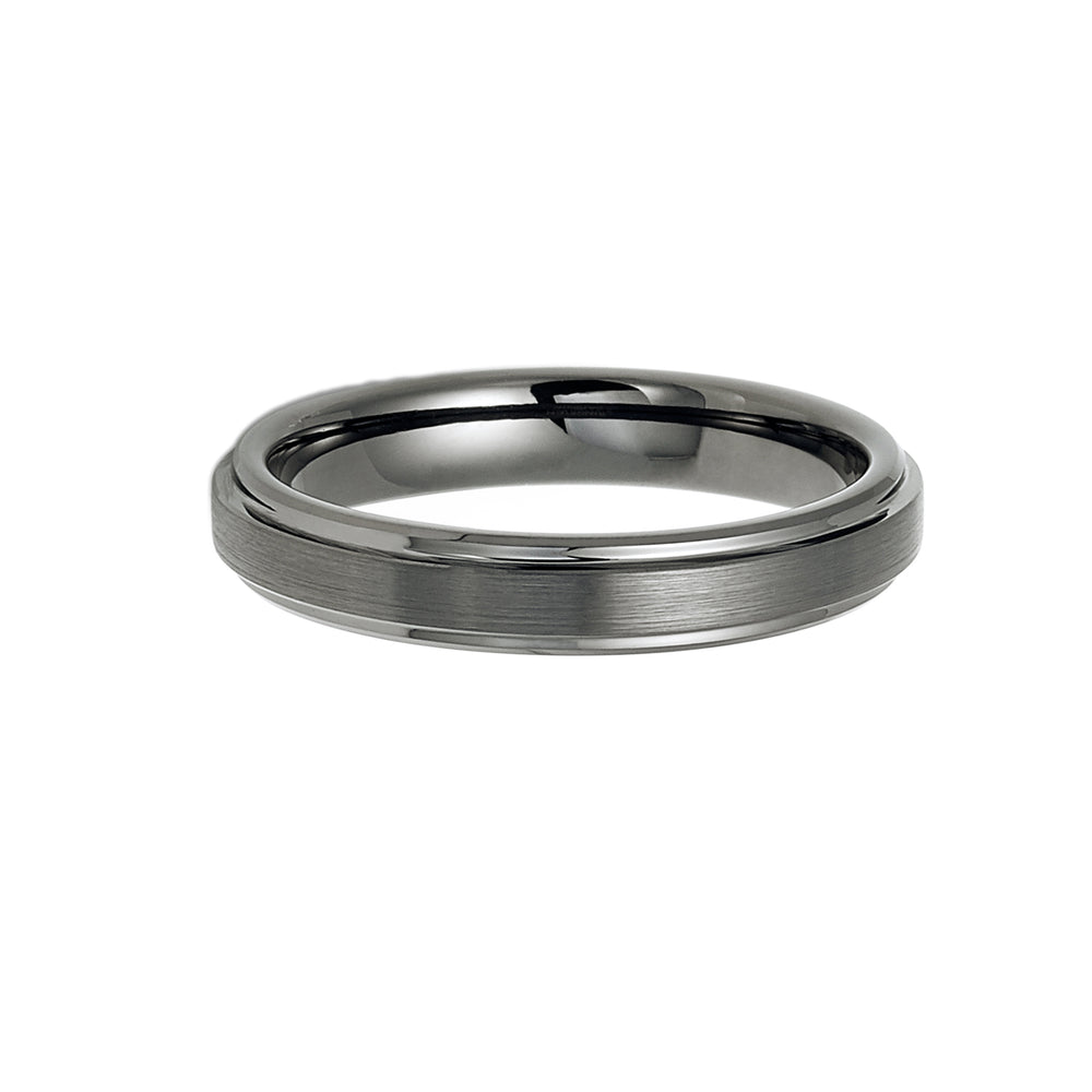4mm Gunmetal Tungsten Carbide Wedding Band with Stepped Edges