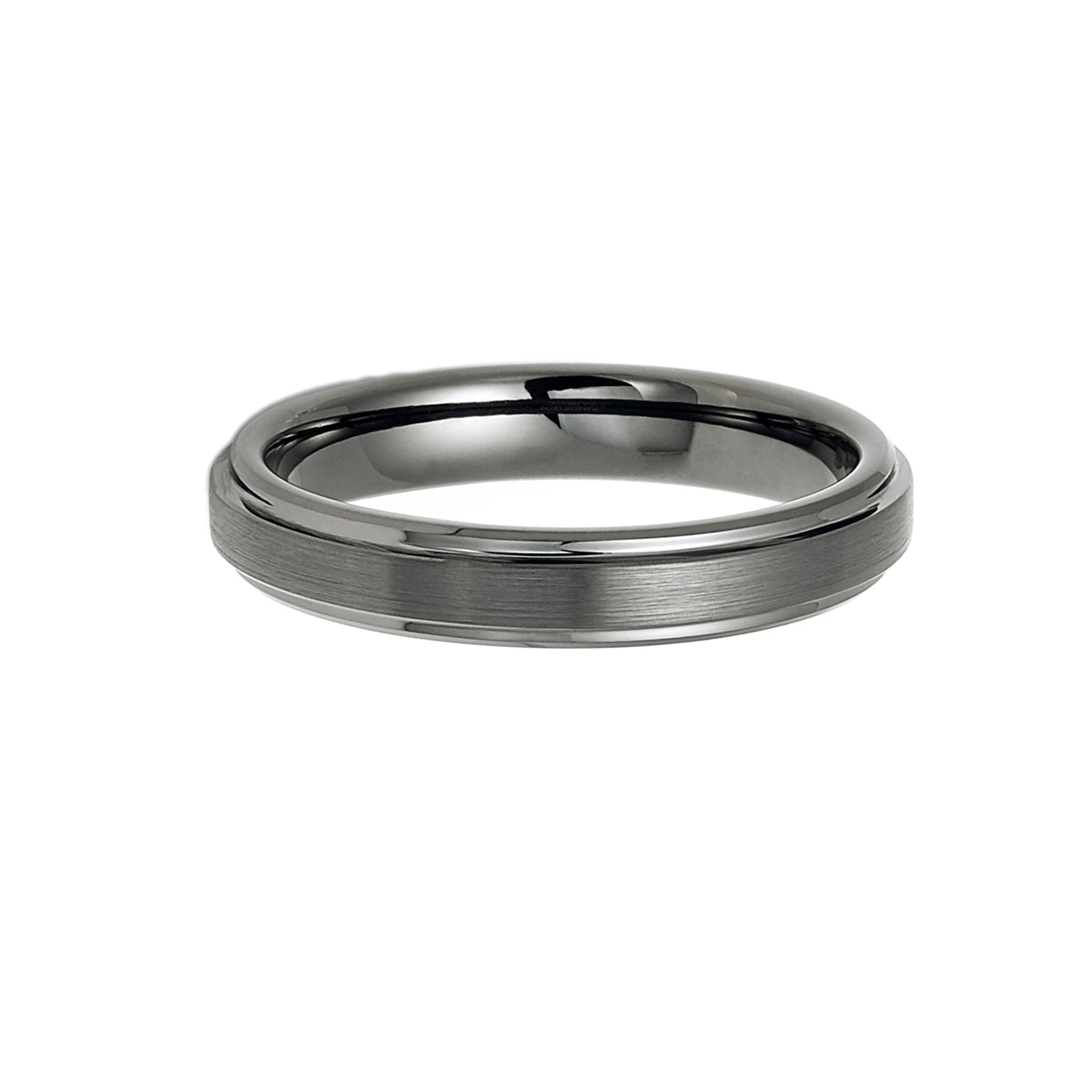 4mm Gunmetal Tungsten Carbide Wedding Band with Stepped Edges