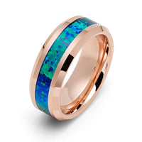 8mm Rose Gold Tungsten Carbide Wedding Band W/ Emerald Green Opal Inlay