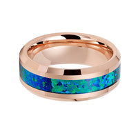 8mm Rose Gold Tungsten Carbide Wedding Band W/ Emerald Green Opal Inlay