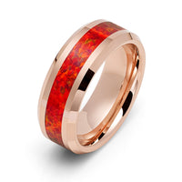 8mm Rose Gold Tungsten Carbide Wedding Band W/ Red Fire Opal Inlay