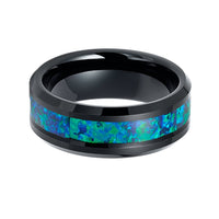 8mm Tungsten Carbide Wedding Band W/ Emerald Green & Blue Opal Inlay