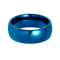 8mm - Blue Tungsten Carbide Wedding Ring, Polished Dome Ring