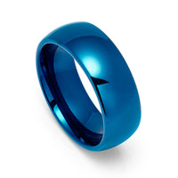 8mm - Blue Tungsten Carbide Wedding Ring, Polished Dome Ring