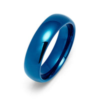 6mm - Blue Tungsten Carbide Wedding Ring, Polished Dome Ring