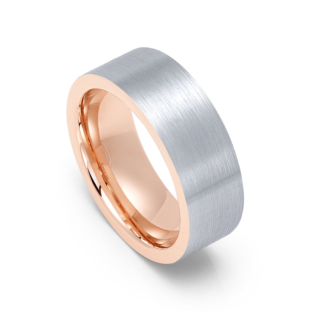 8mm - Tungsten Wedding Band Rose Gold Brushed finish, Rose Gold Flat top