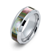 8mm Tungsten Carbide Wedding Band W/ Natural Dark Mother Of Pearl Inlay