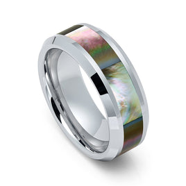 8mm Tungsten Carbide Wedding Band W/ Natural Dark Mother Of Pearl Inlay