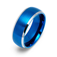8mm Blue Brushed Dome Tungsten Wedding Band with Polished Edges