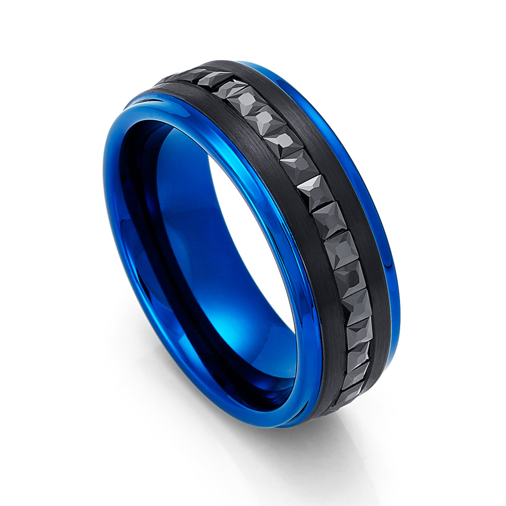 8mm Mens Black Tungsten Wedding Band W/ Black Princess Cut Diamonds Ring