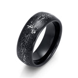 8mm Mens Black Tungsten Carbide Ring W/ Meteorite Inlay Domed Ring