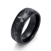 8mm Mens Black Tungsten Carbide Ring W/ Meteorite Inlay Domed Ring