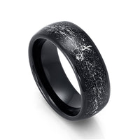 8mm Mens Black Tungsten Carbide Ring W/ Meteorite Inlay Domed Ring