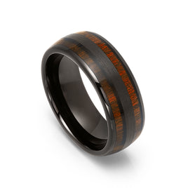8mm - Tungsten Black Ring, Real Koa Wood Inlay Ring Dome Wedding Band
