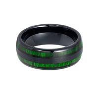 8mm - Tungsten Carbide Ring, Double Barrel Green Jade Wood Inlay, Dome shape,
