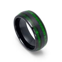 8mm - Tungsten Carbide Ring, Double Barrel Green Jade Wood Inlay, Dome shape,