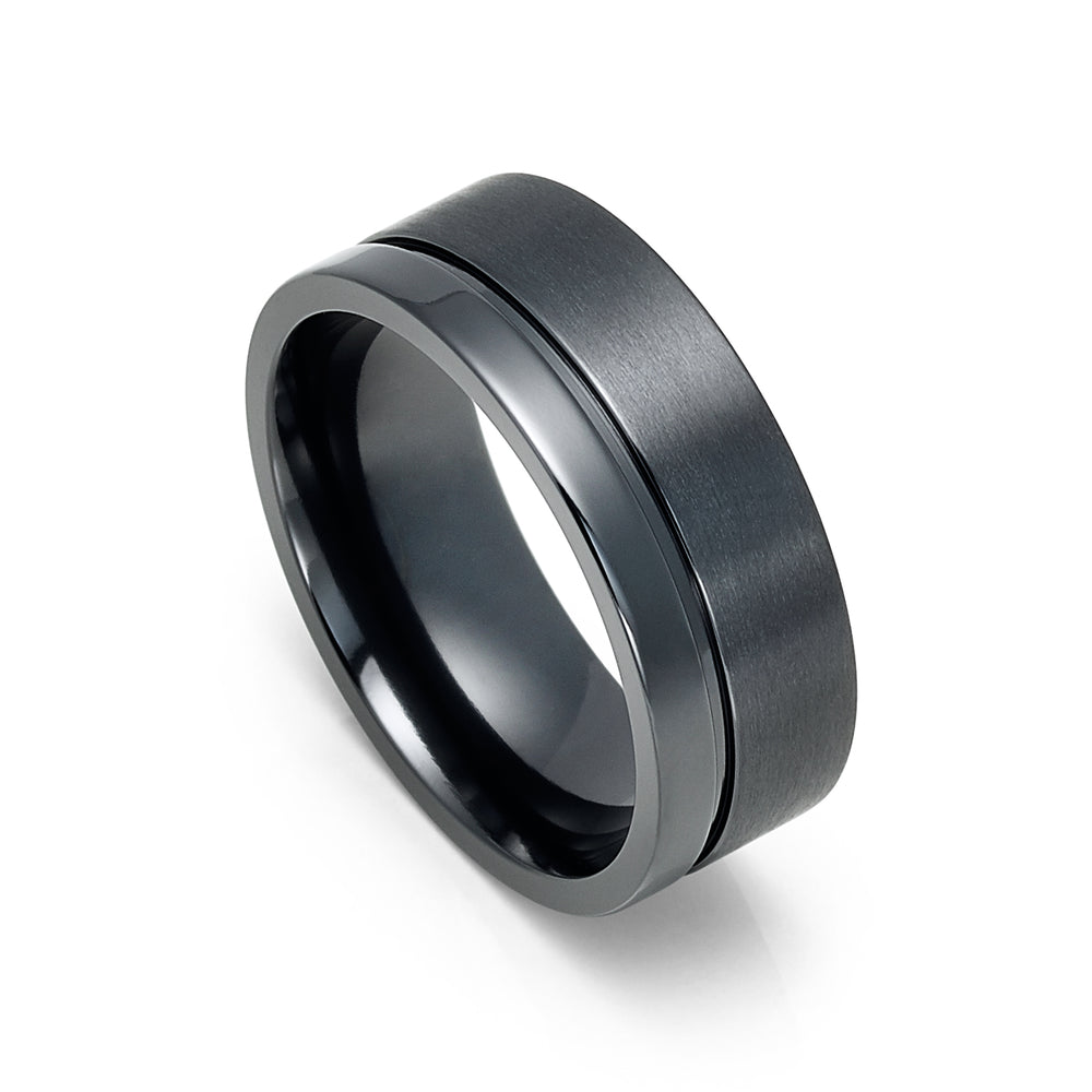 8mm Black Zirconium Wedding Ring with Off Center Groove